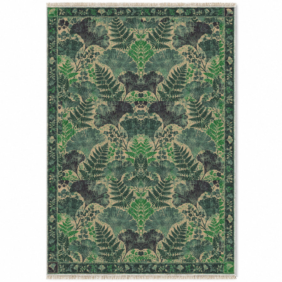 Botanical Silhouette Teal & Plum Distressed Washable Rug