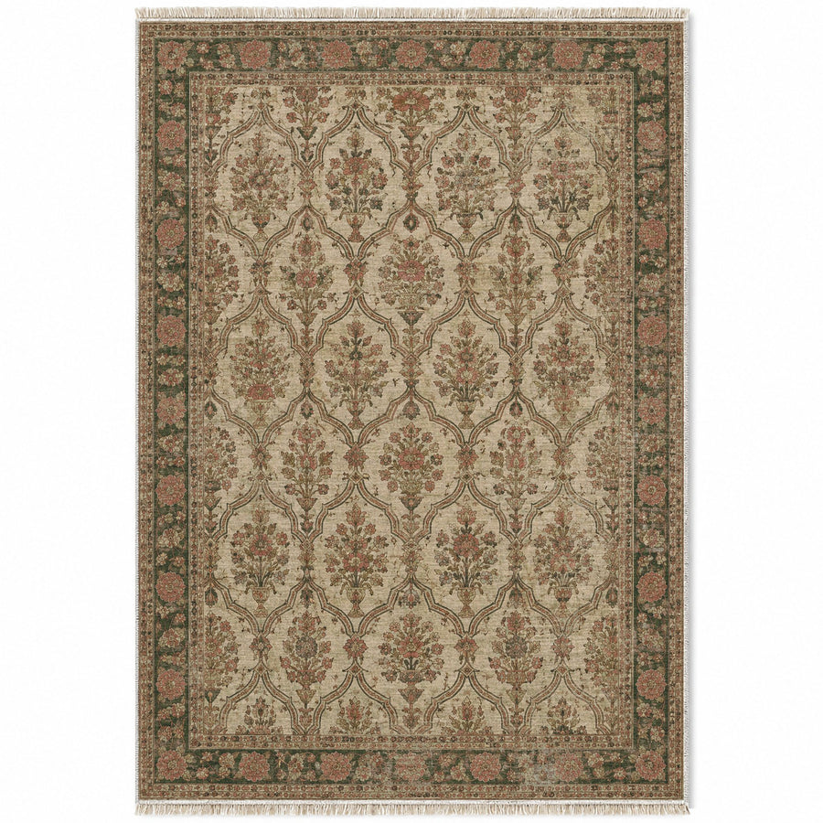 Bouquet Cartouches Clay & Sage Caucasian Washable Rug
