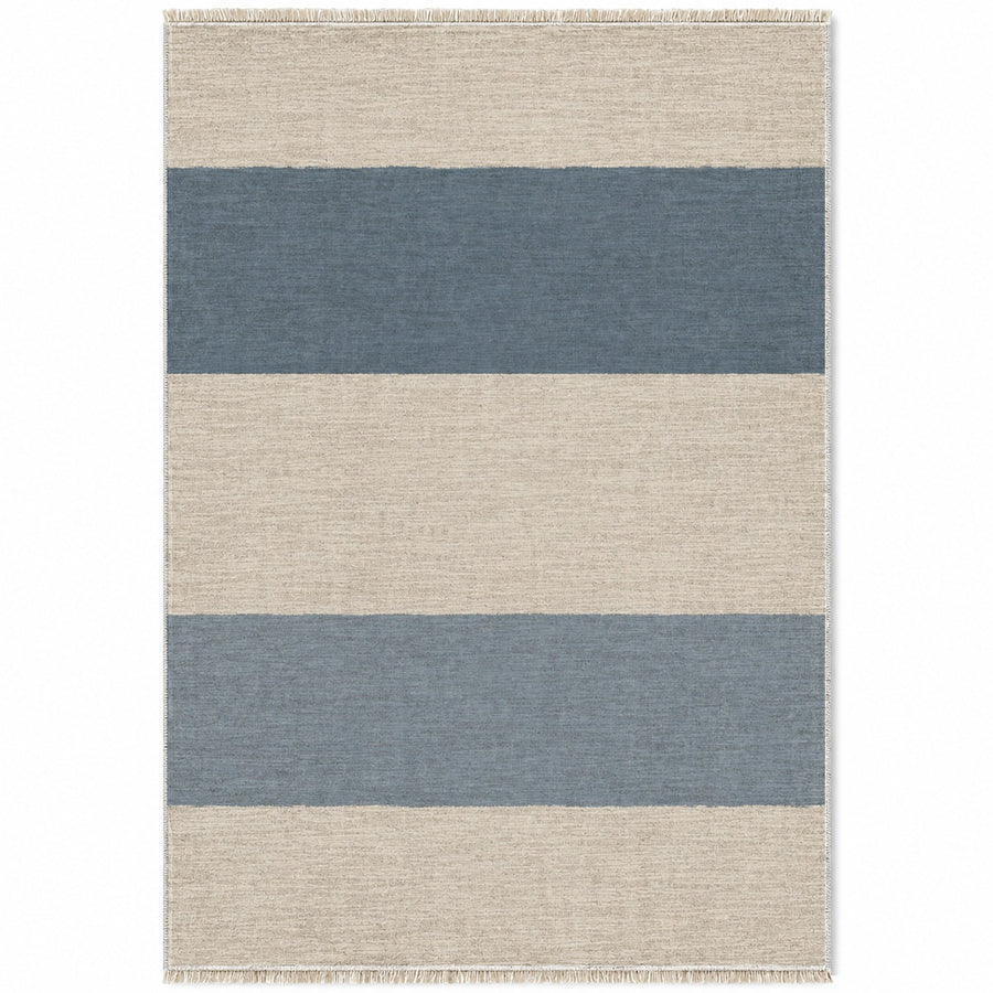 Broad Bands Ivory & Denim Stripe Washable Rug