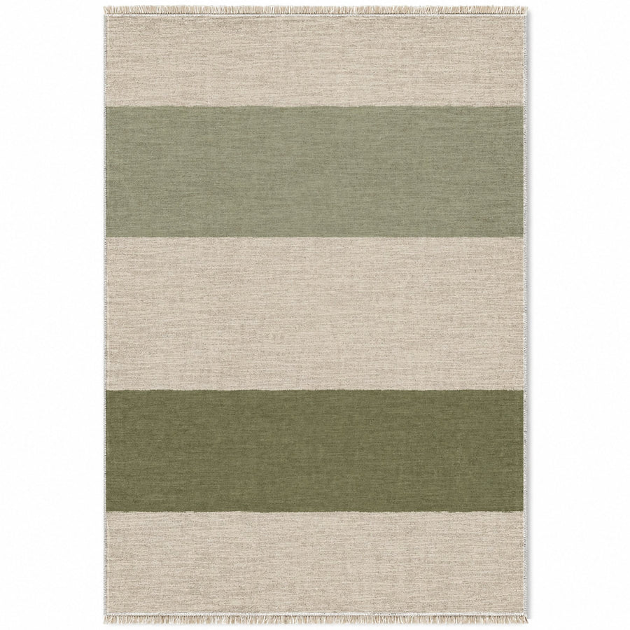Broad Bands Ivory & Olive Stripe Washable Rug