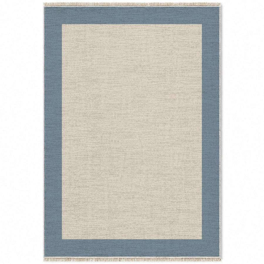Broad Gallery Ivory & Dusty Blue Bordered Washable Rug