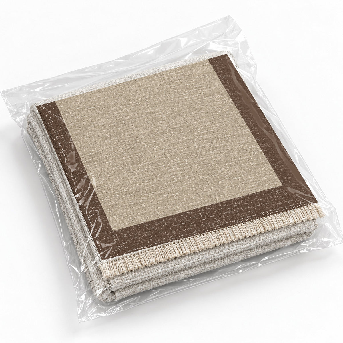 Broad Gallery Oat & Cocoa washable rug rolled and packaged