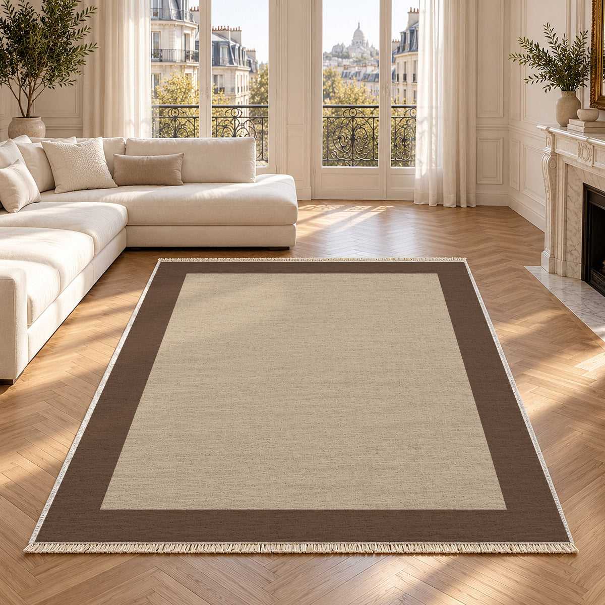 Broad Gallery Oat & Cocoa washable rug in a Paris living room
