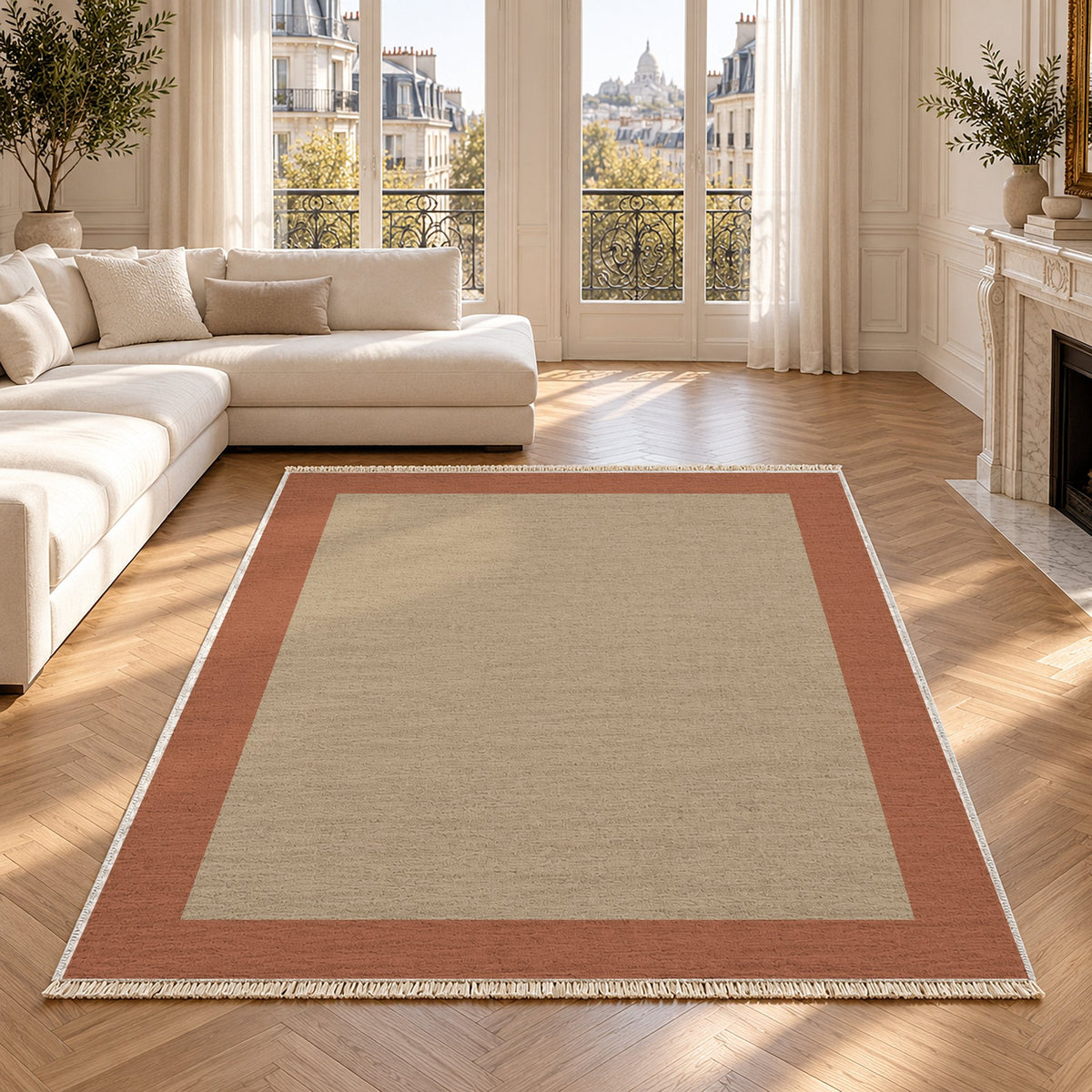 Broad Gallery Sand & Terracotta washable rug in a Paris living room