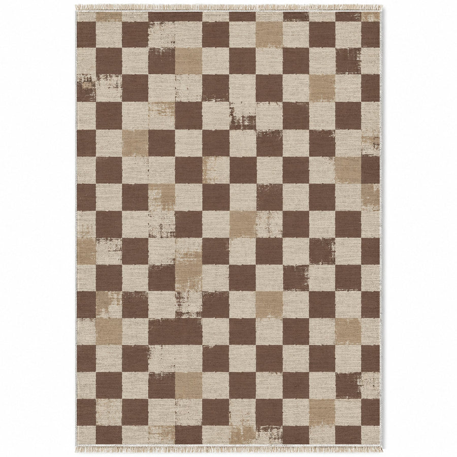 Broken Checker Ivory & Cocoa Check Washable Rug