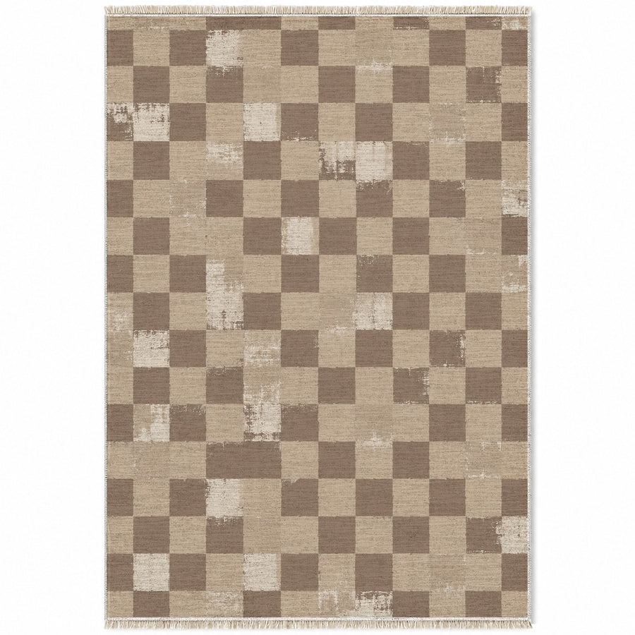 Broken Checker Oat & Taupe Check Washable Rug