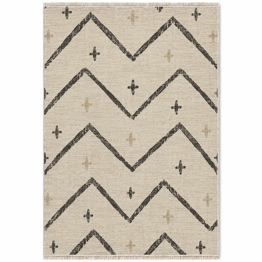 Broken Chevron Ivory & Charcoal Berber Washable Rug