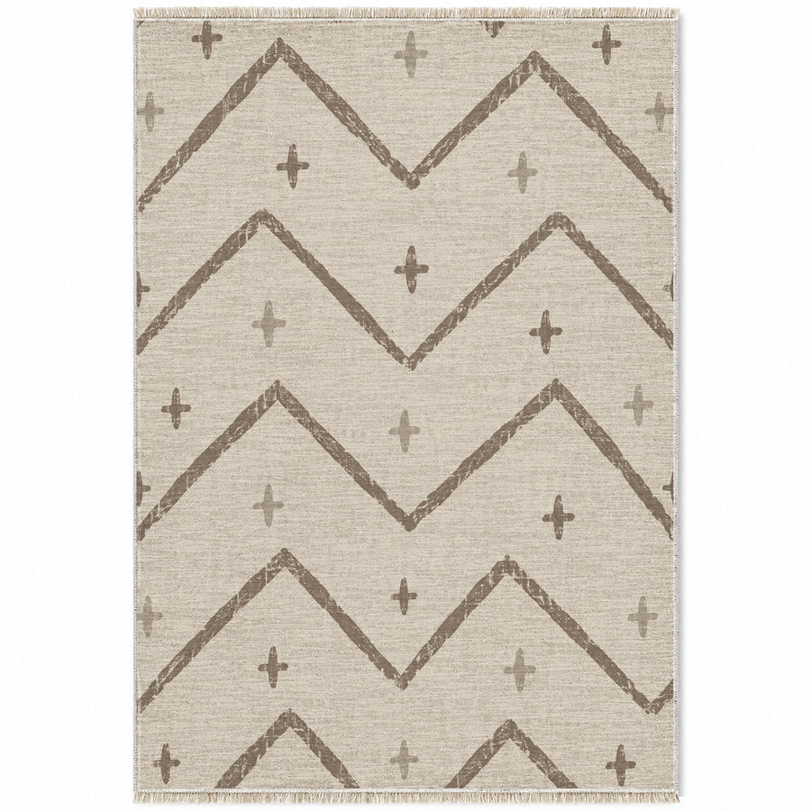 Broken Chevron Ivory & Taupe Berber Washable Rug