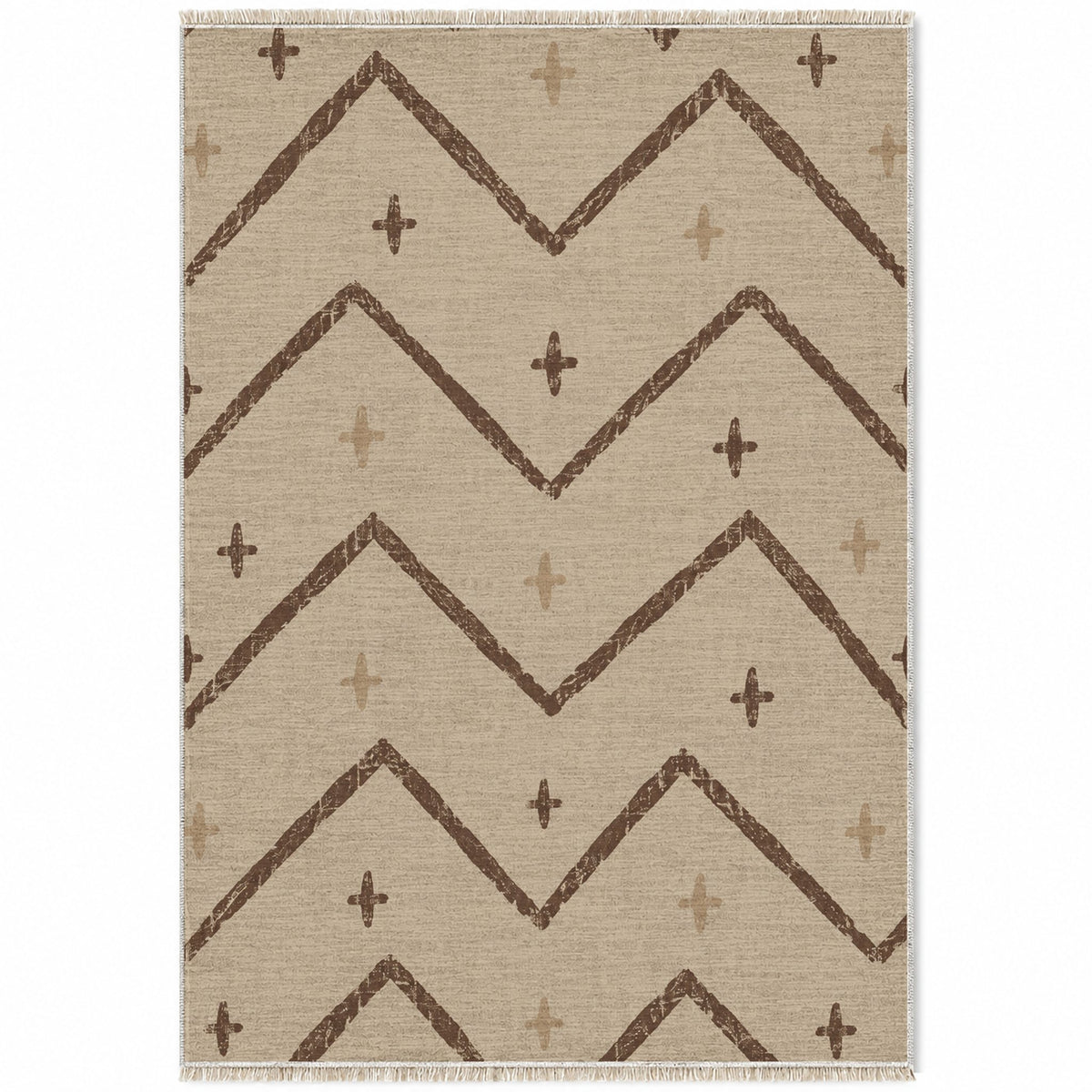Broken Chevron Oat & Cocoa washable rug top view
