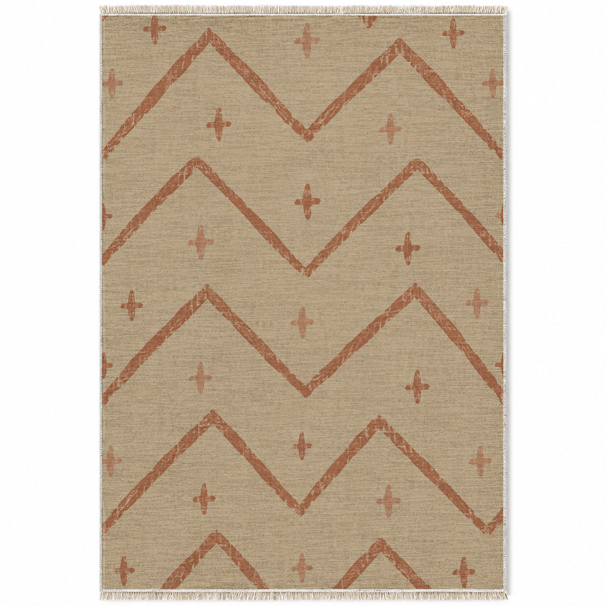 Broken Chevron Sand & Terracotta washable rug top view