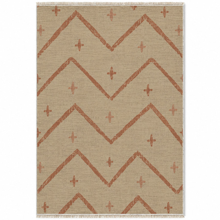 Broken Chevron Sand & Terracotta Berber Washable Rug