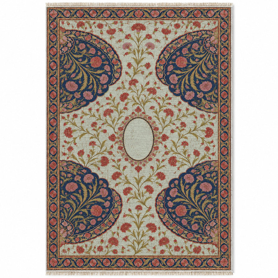 Broken Fan Court Glacier, Ink & Vermilion Distressed Washable Rug