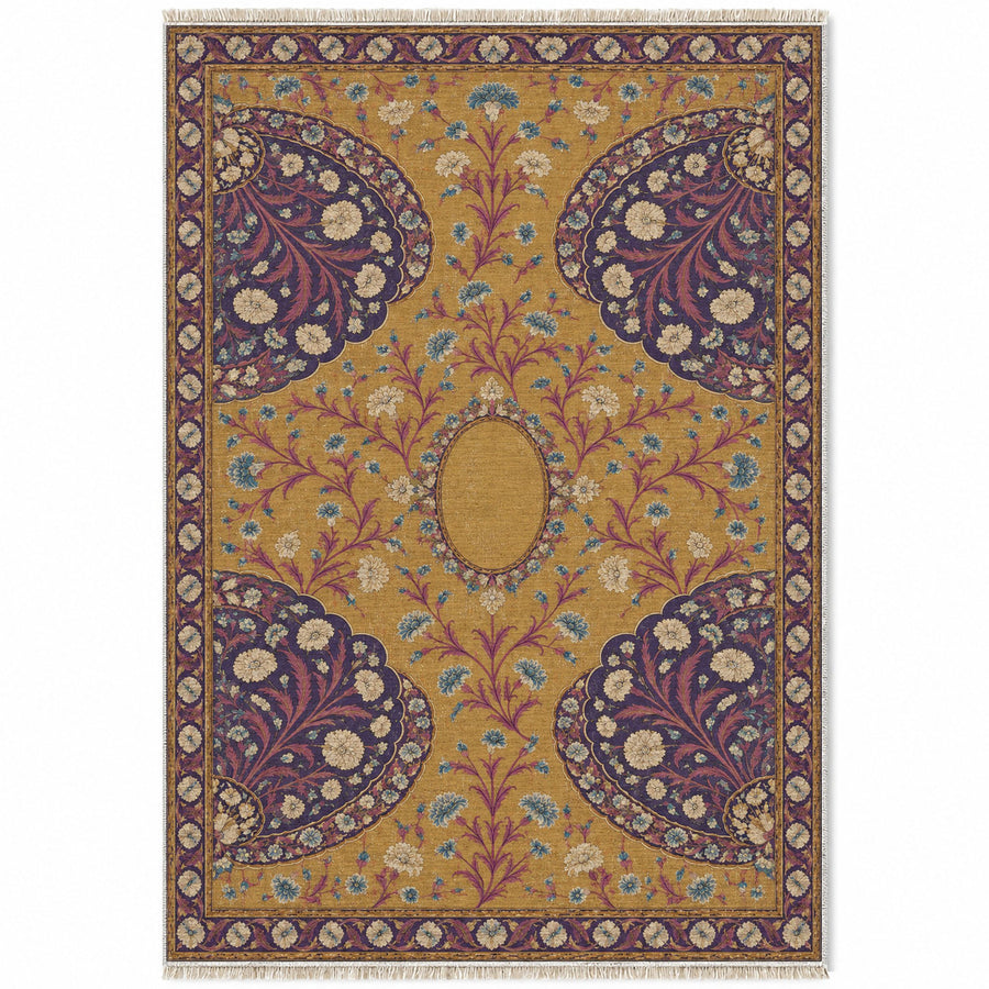 Broken Fan Court Golden, Plum & Azure Distressed Washable Rug