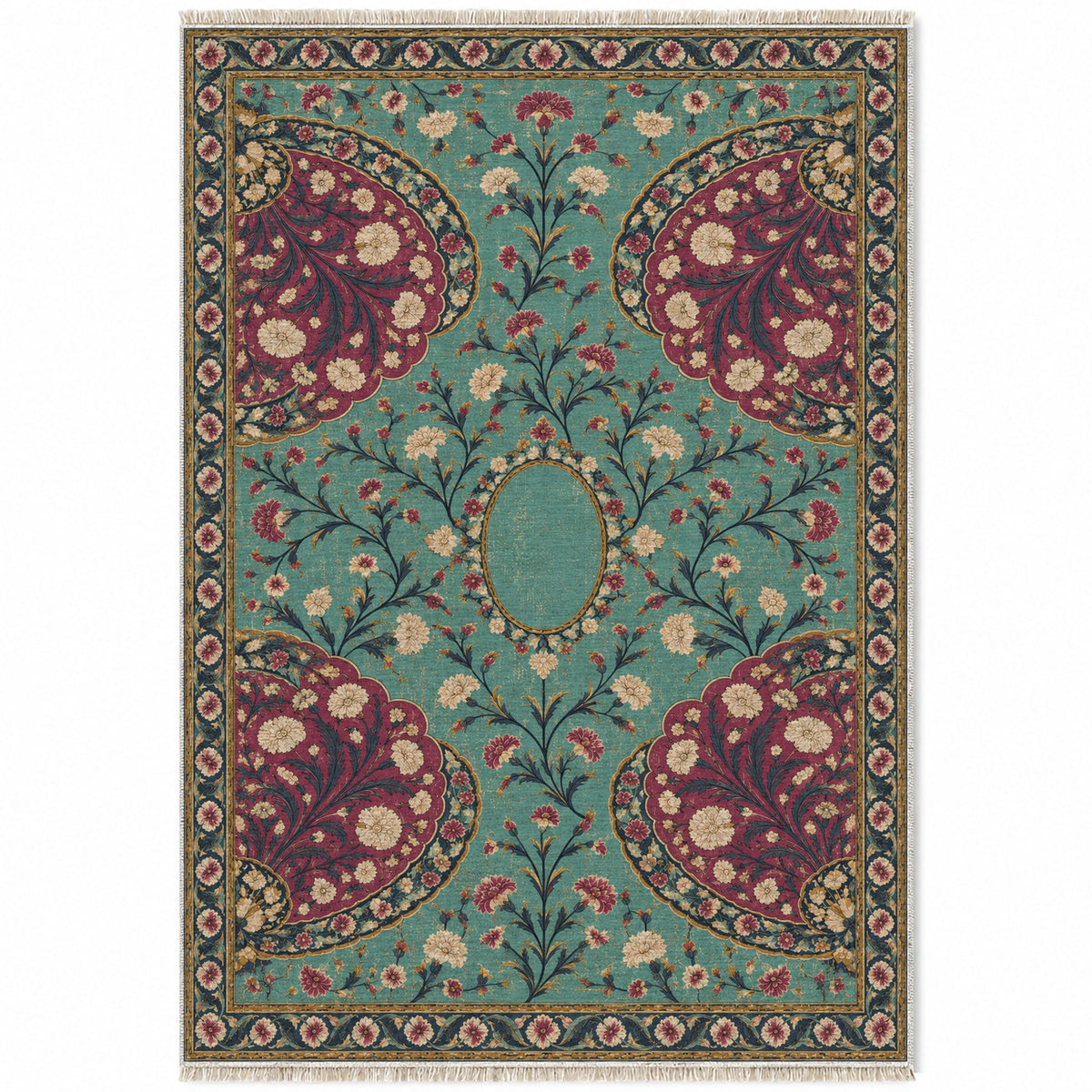 Broken Fan Court Lagoon & Berry washable rug top view