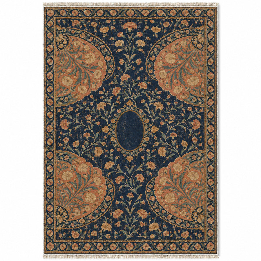 Broken Fan Court Midnight & Melon Distressed Washable Rug