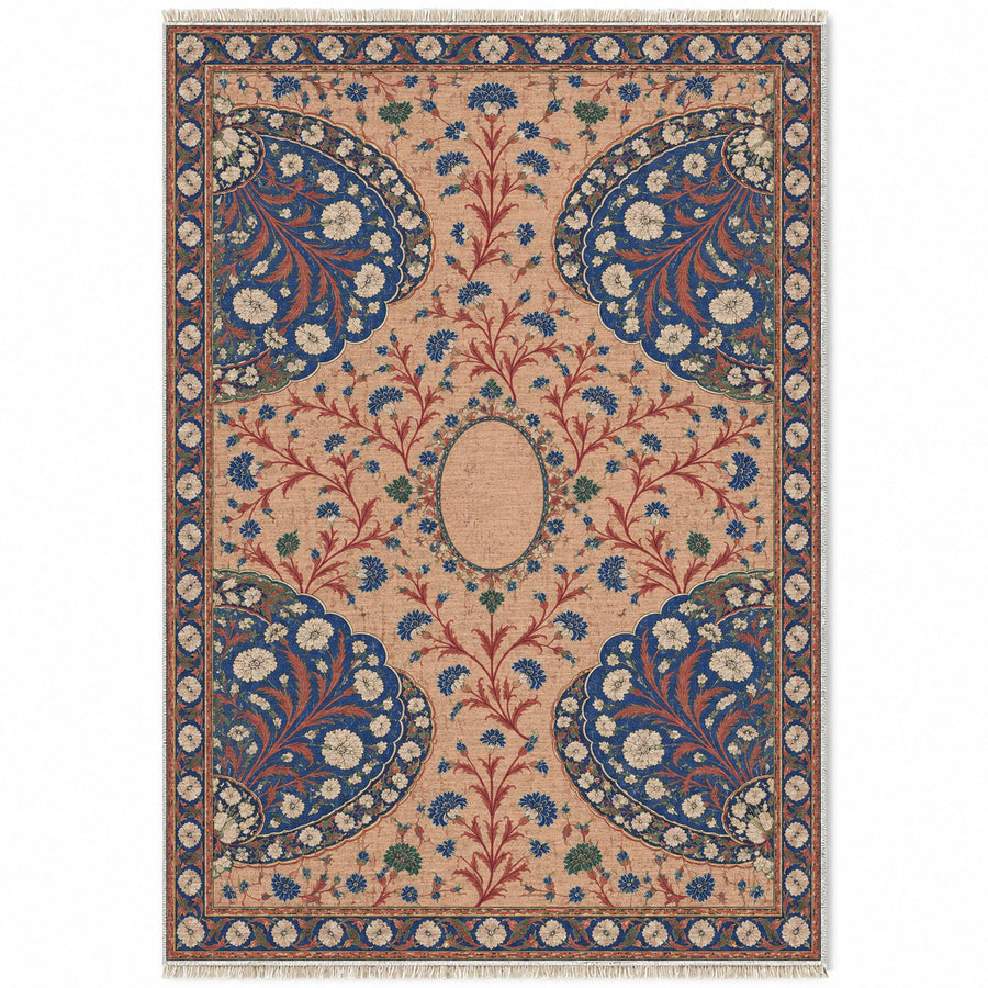 Broken Fan Court Peach, Cobalt & Jade Distressed Washable Rug