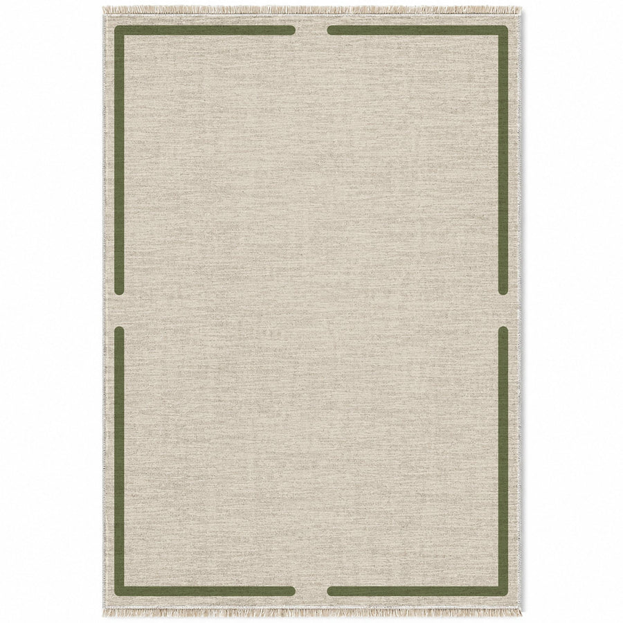 Broken Frame Ivory & Olive Bordered Washable Rug