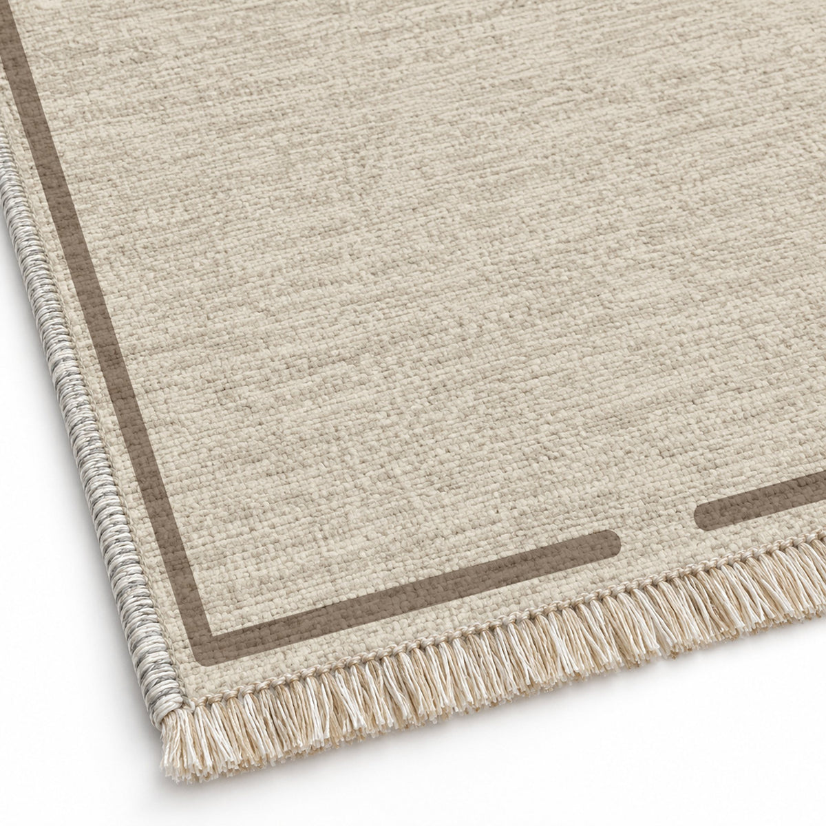 Broken Frame Ivory & Taupe washable rug close-up of the printed chenille