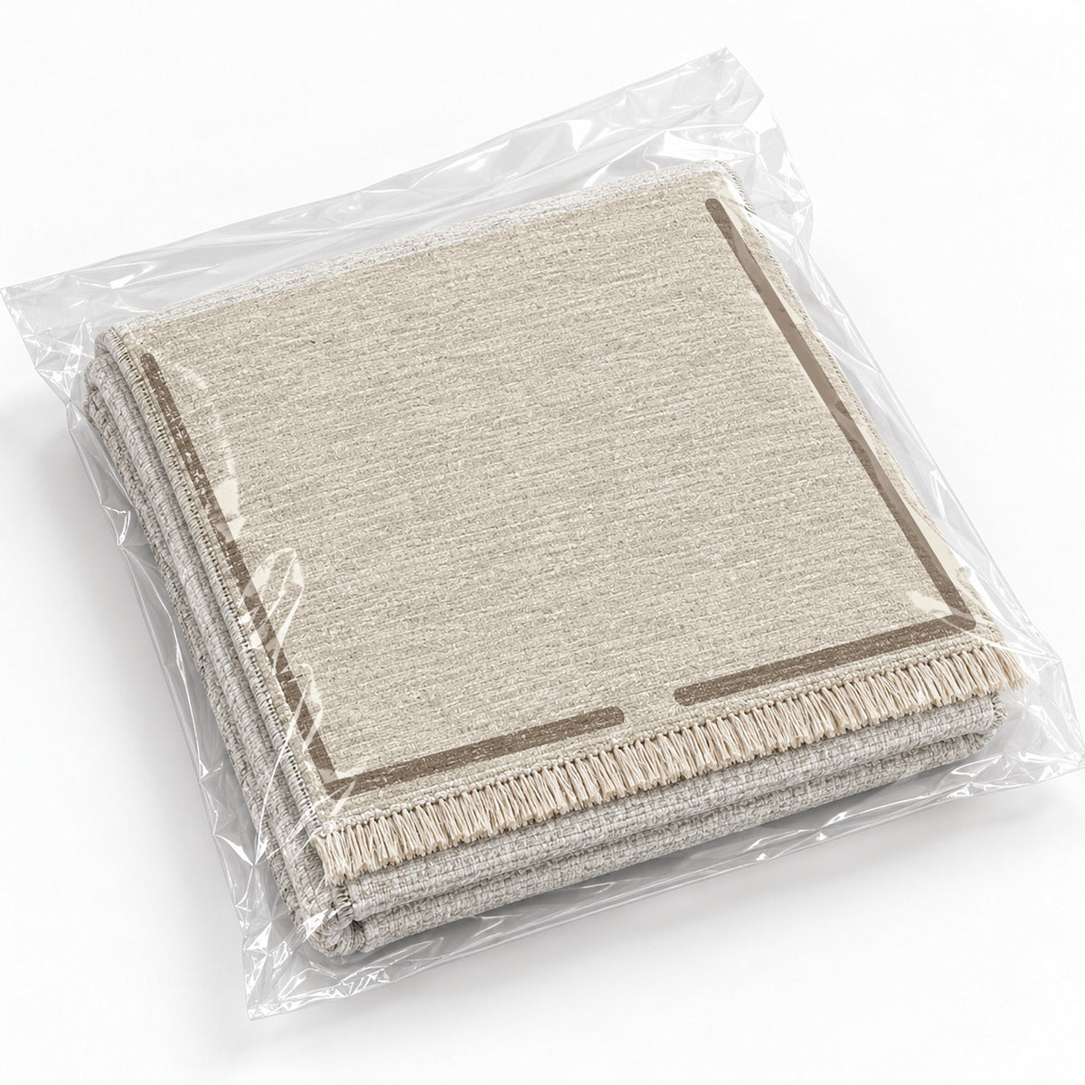 Broken Frame Ivory & Taupe washable rug rolled and packaged