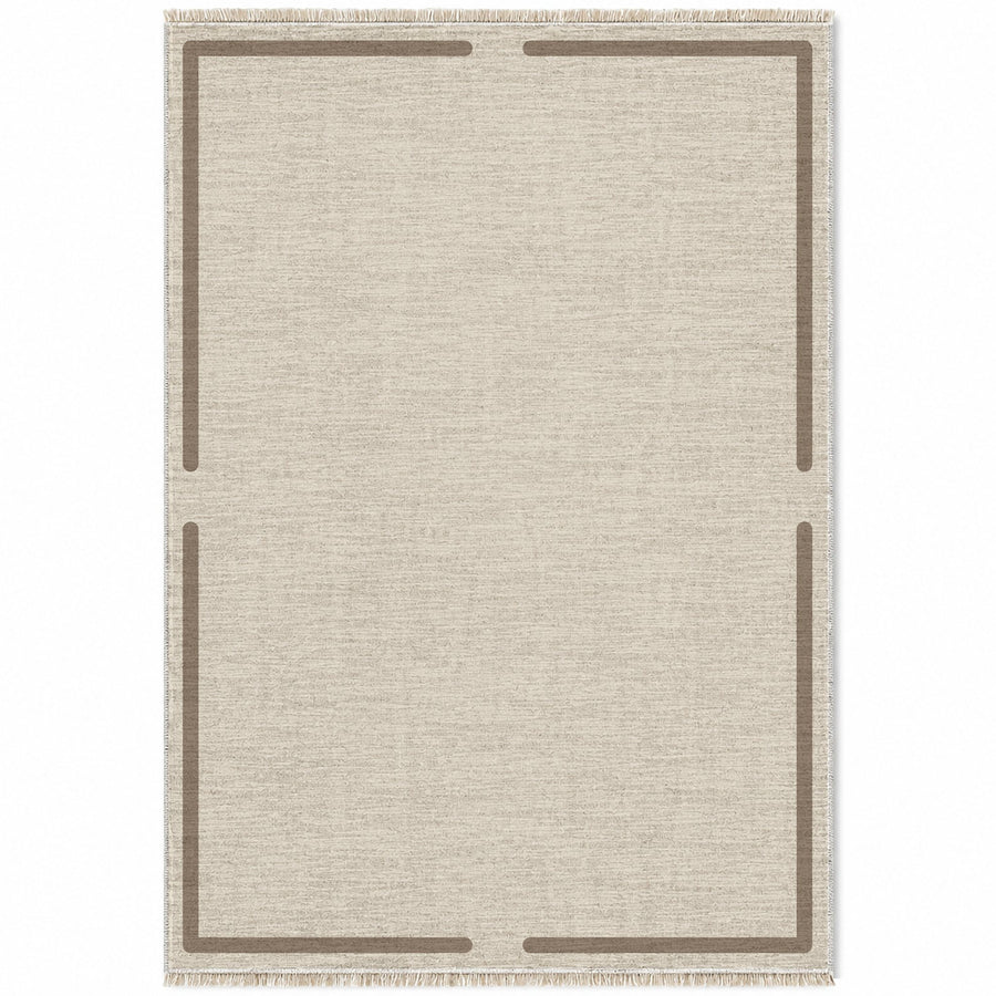 Broken Frame Ivory & Taupe Bordered Washable Rug