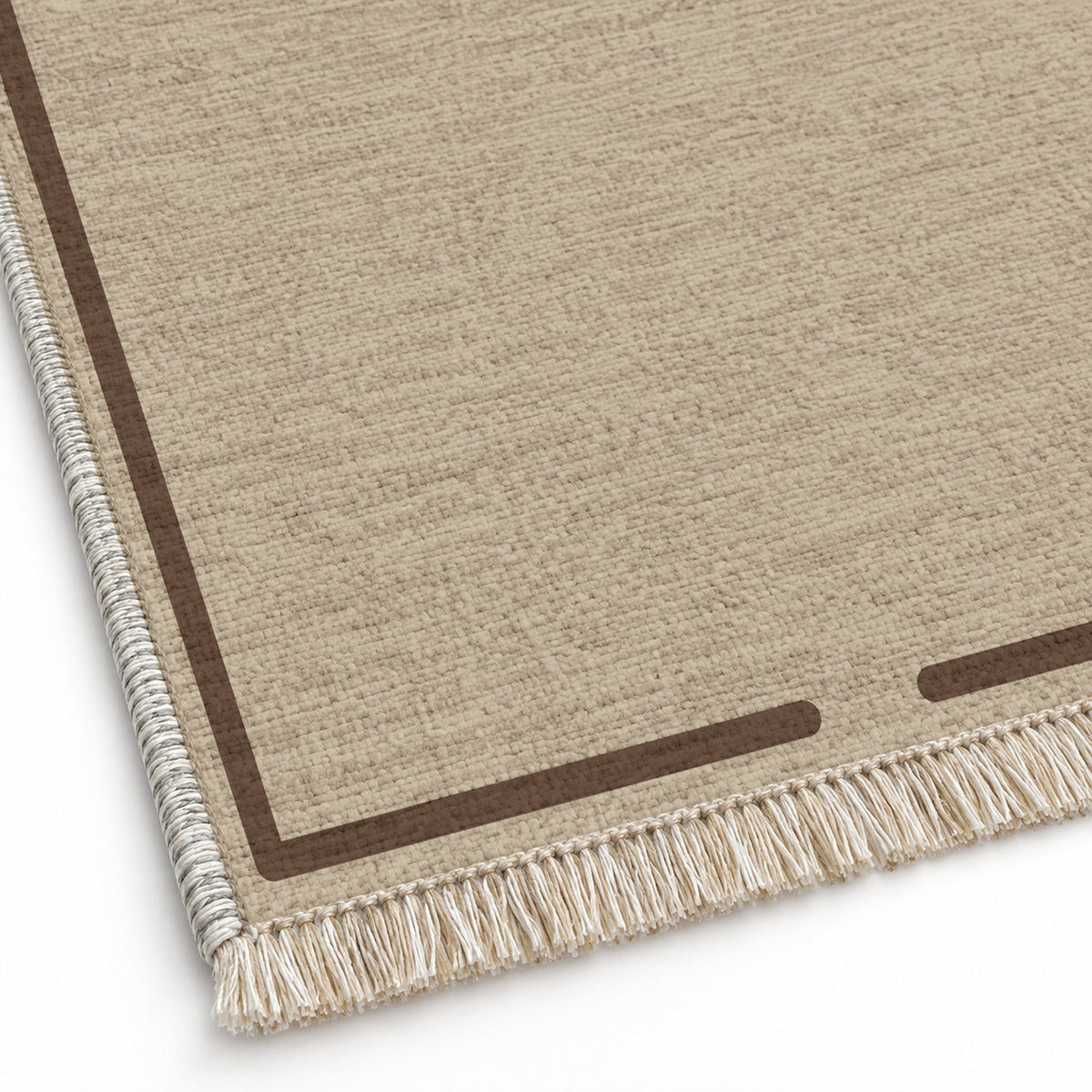 Broken Frame Oat & Cocoa washable rug close-up of the printed chenille