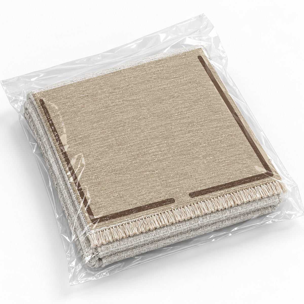 Broken Frame Oat & Cocoa washable rug rolled and packaged