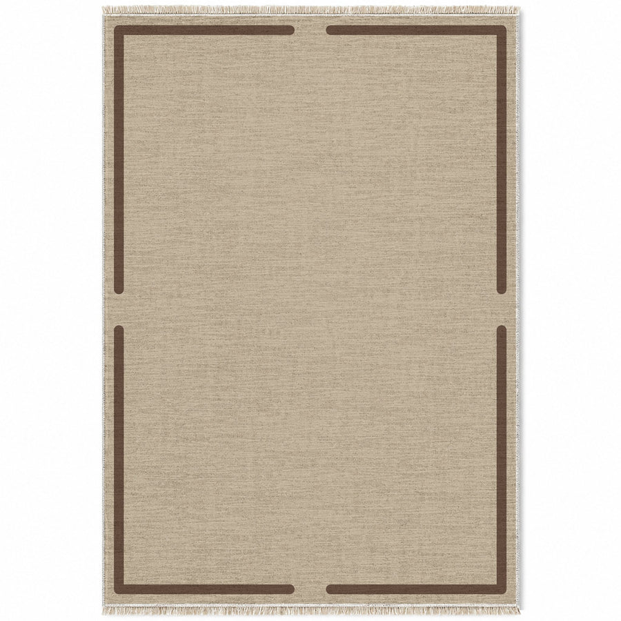 Broken Frame Oat & Cocoa Bordered Washable Rug