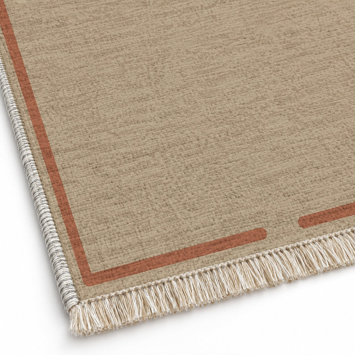 Broken Frame Sand & Terracotta washable rug close-up of the printed chenille