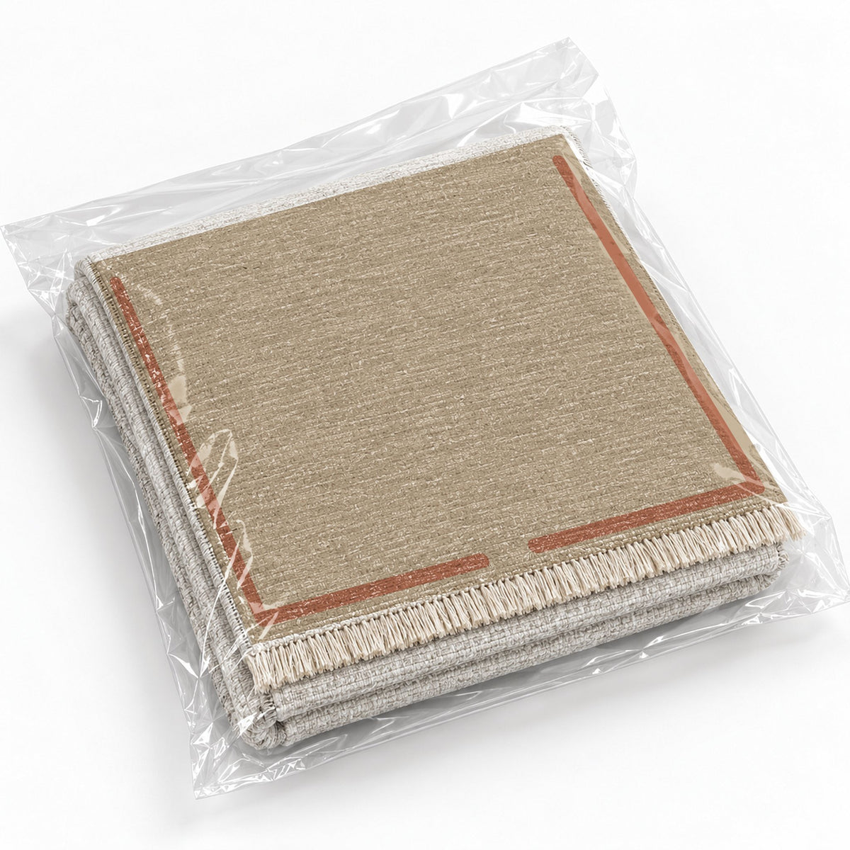 Broken Frame Sand & Terracotta washable rug rolled and packaged