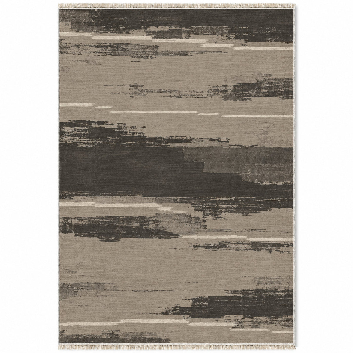 Broken Horizon Greige & Charcoal washable rug top view