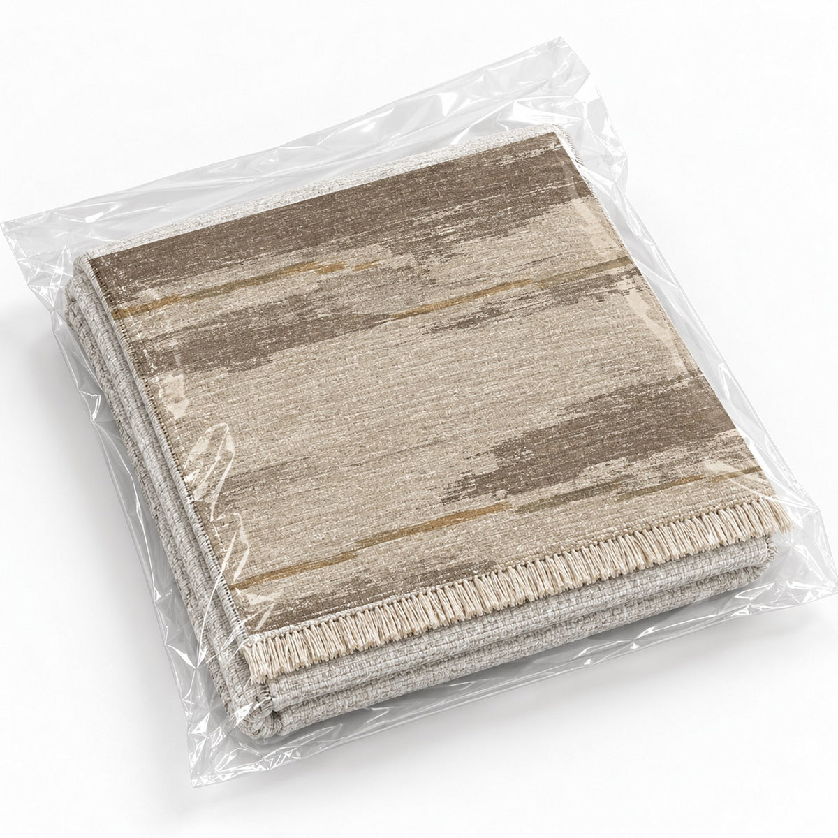 Broken Horizon Ivory & Taupe washable rug rolled and packaged