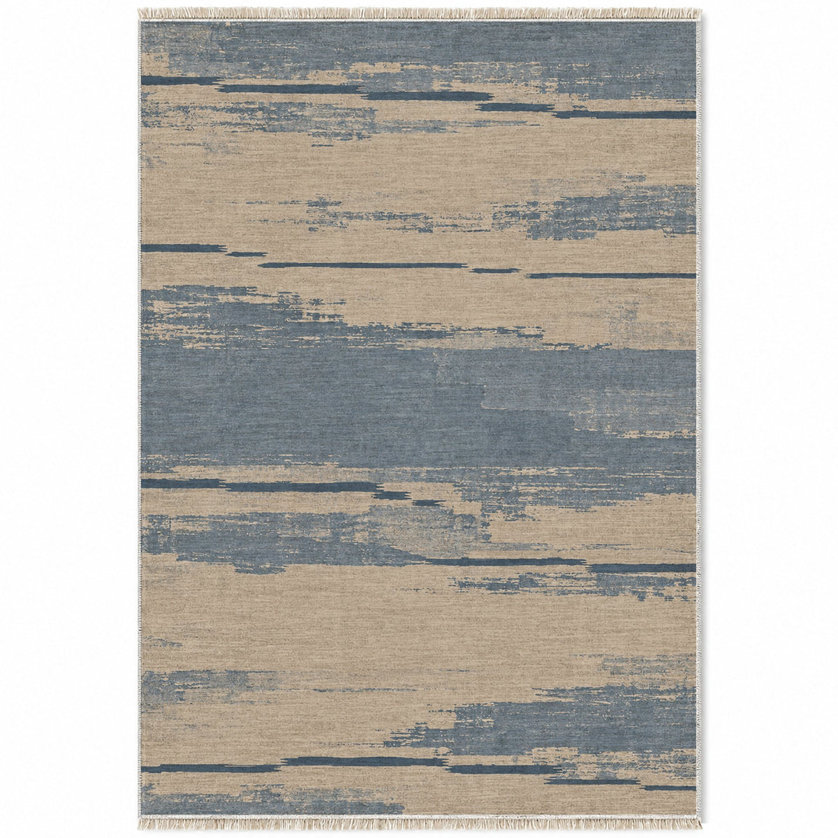 Broken Horizon Oat & Dusty Blue washable rug top view
