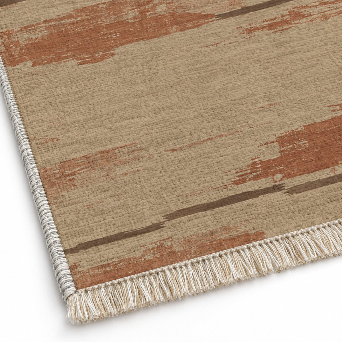 Broken Horizon Sand & Terracotta washable rug close-up of the printed chenille