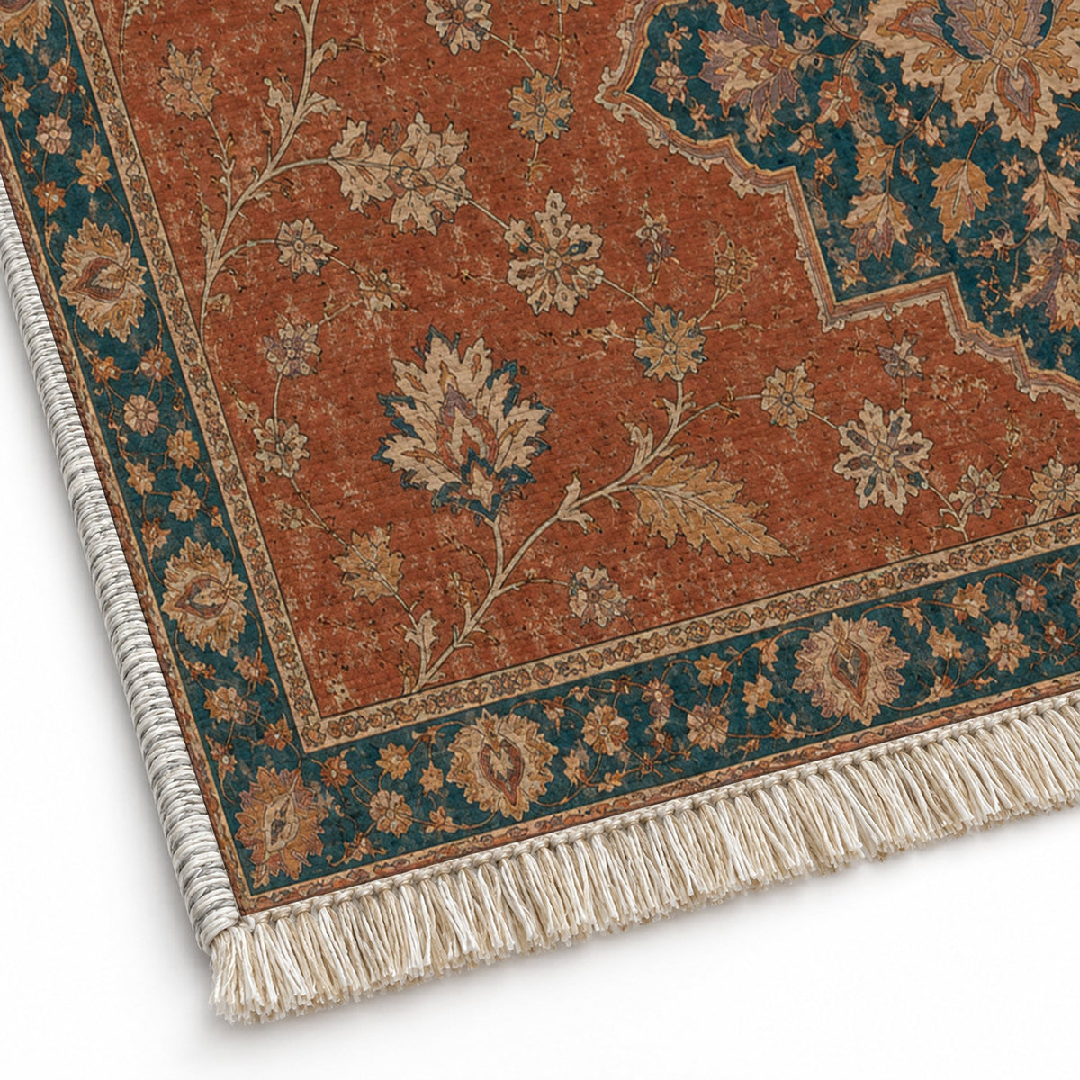 Broken Star Diagonal Brick & Petrol washable rug close-up of the printed chenille