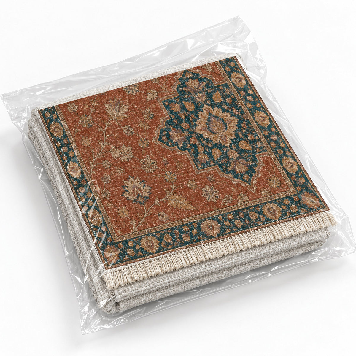 Broken Star Diagonal Brick & Petrol washable rug rolled and packaged