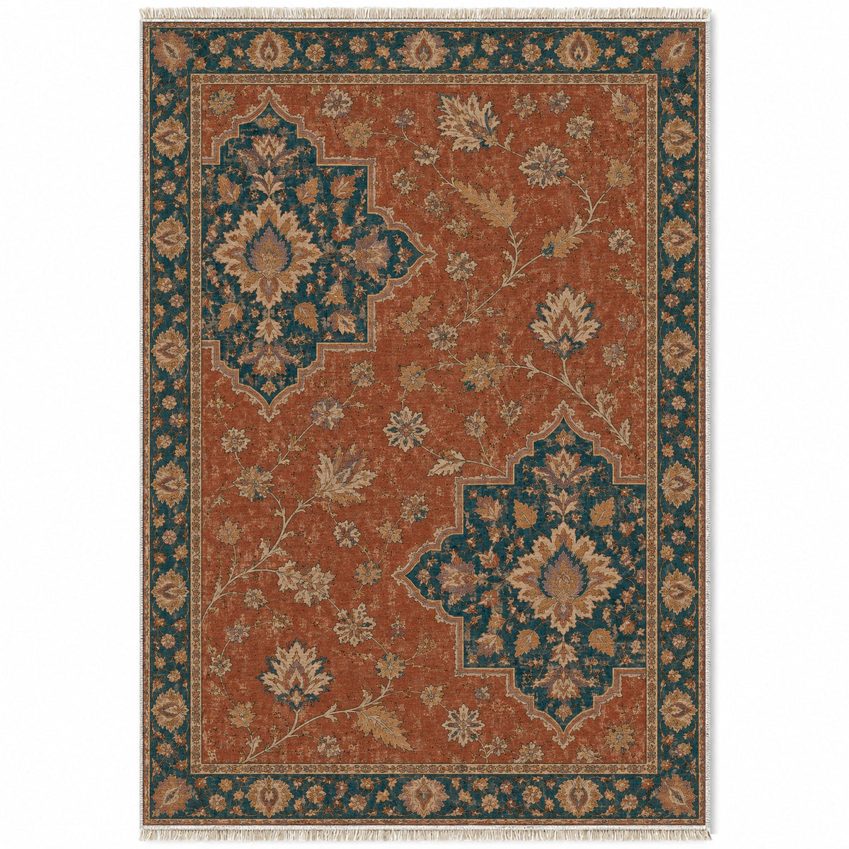 Broken Star Diagonal Brick & Petrol washable rug top view