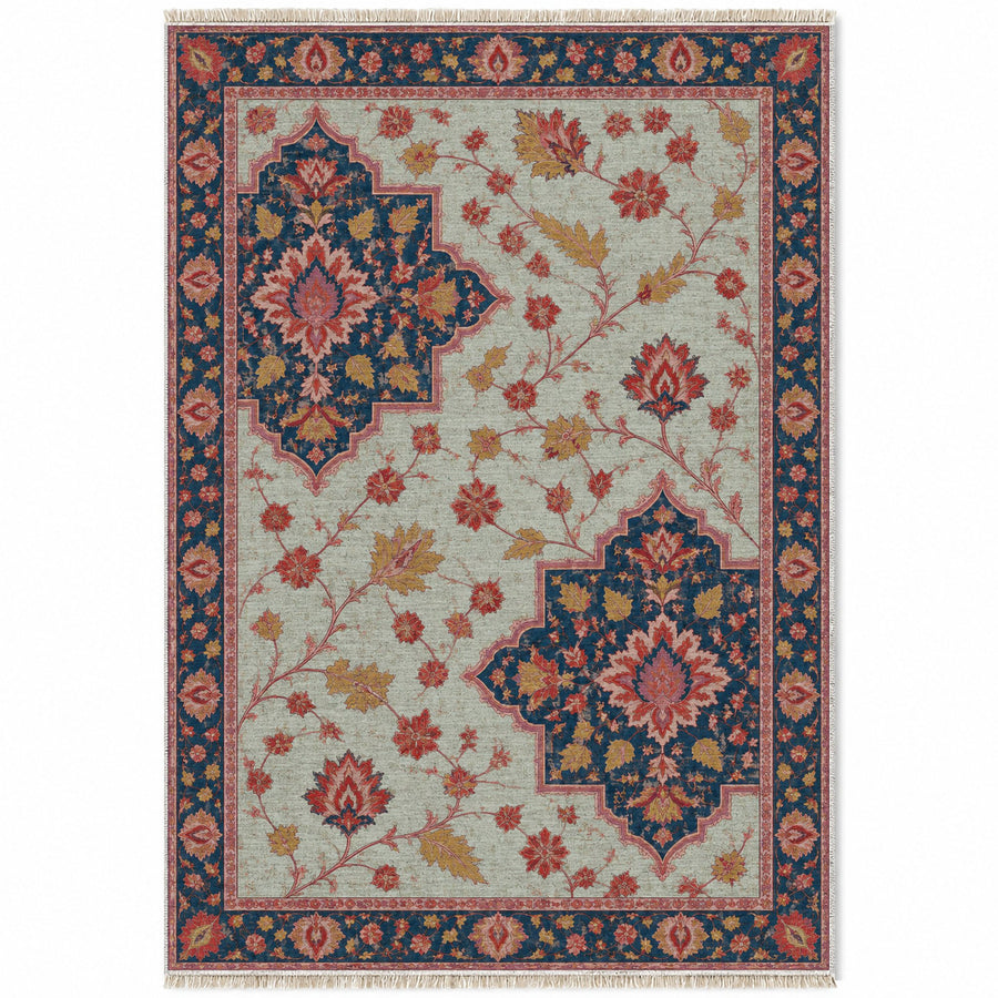Broken Star Diagonal Glacier, Ink & Vermilion Distressed Washable Rug