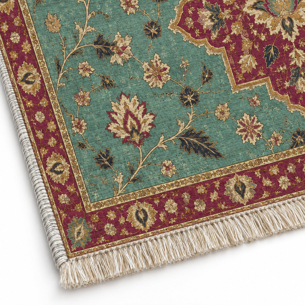 Broken Star Diagonal Lagoon & Berry washable rug close-up of the printed chenille