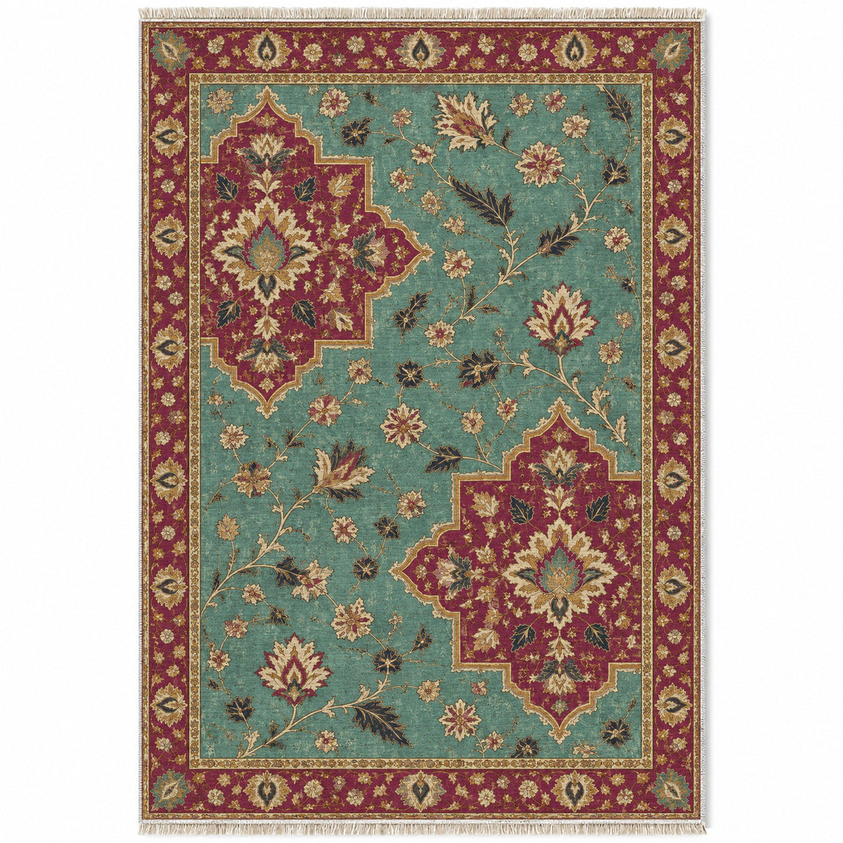 Broken Star Diagonal Lagoon & Berry washable rug top view