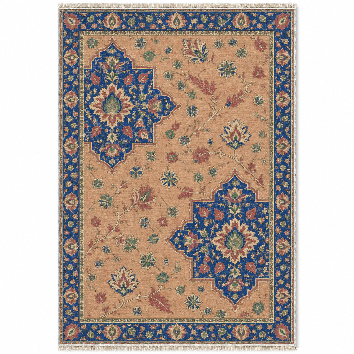 Broken Star Diagonal Peach, Cobalt & Jade washable rug top view