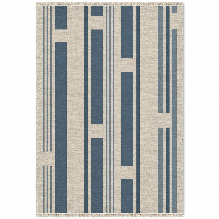 Broken Stripe Ivory & Denim Washable Rug