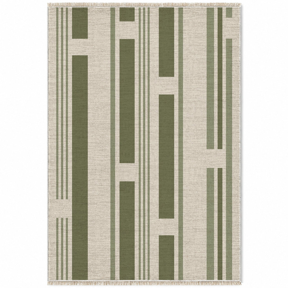 Broken Stripe Ivory & Olive washable rug top view