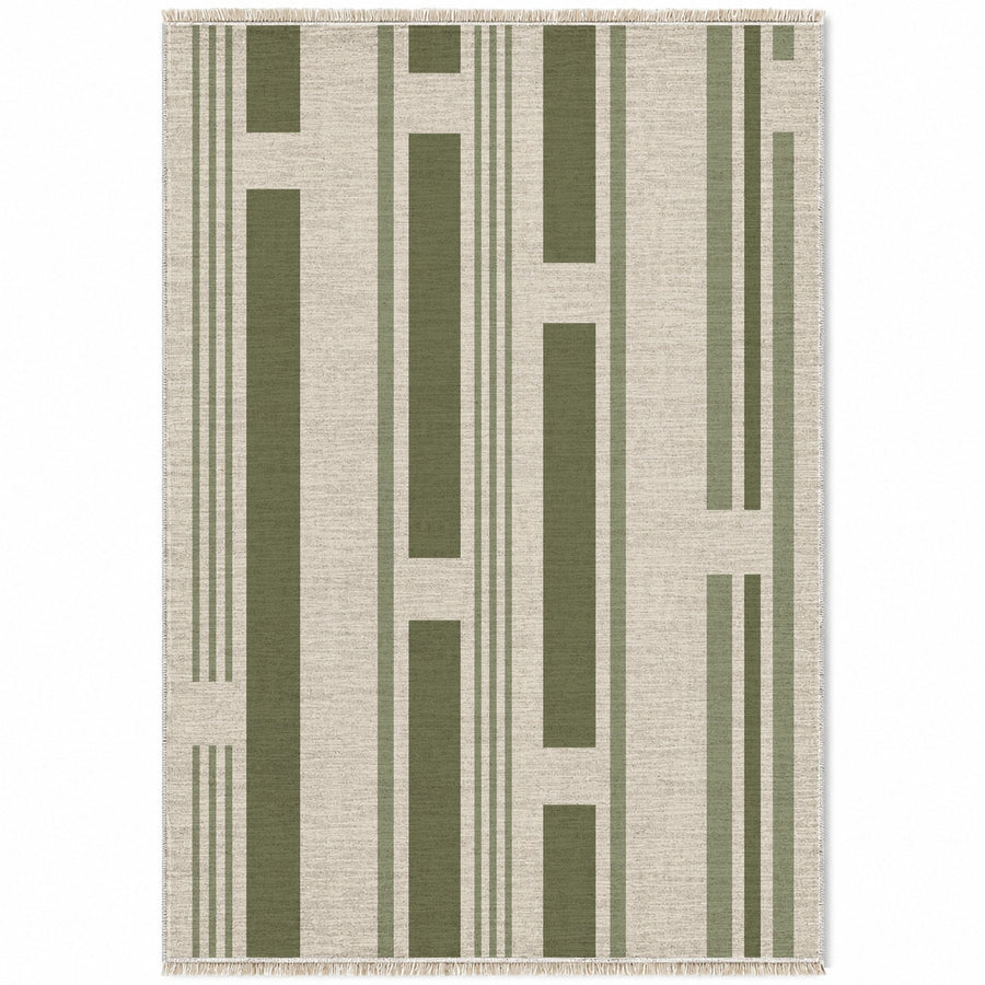 Broken Stripe Ivory & Olive Washable Rug