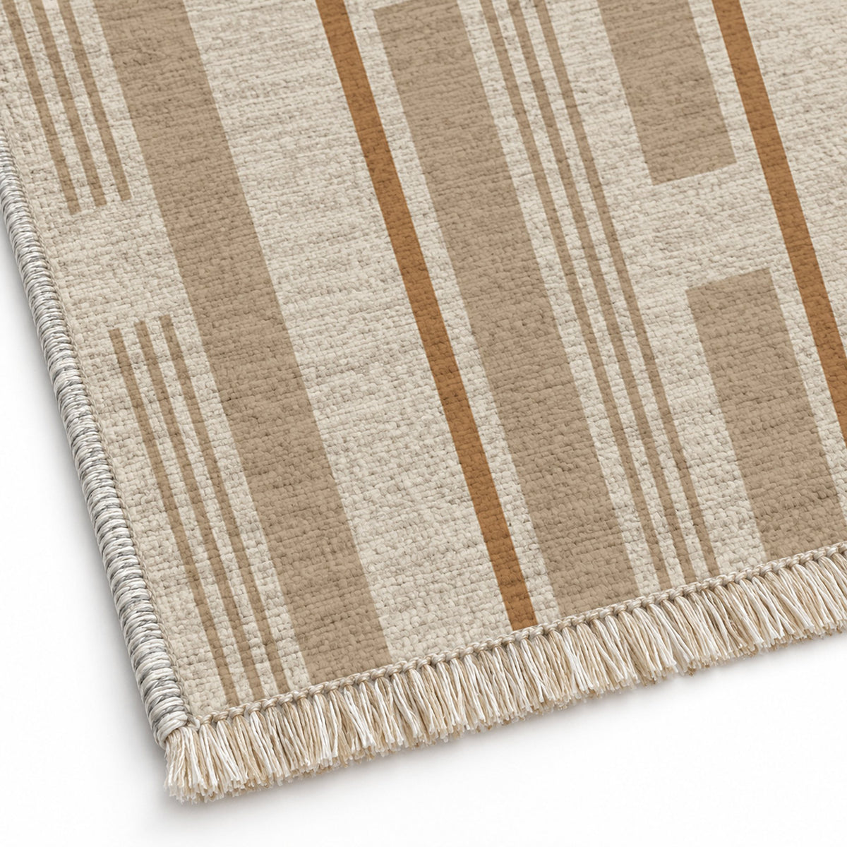 Broken Stripe Ivory & Sand washable rug close-up of the printed chenille