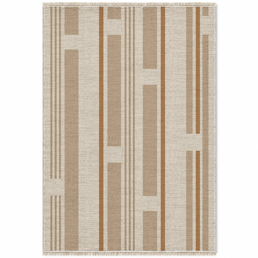 Broken Stripe Ivory & Sand Washable Rug