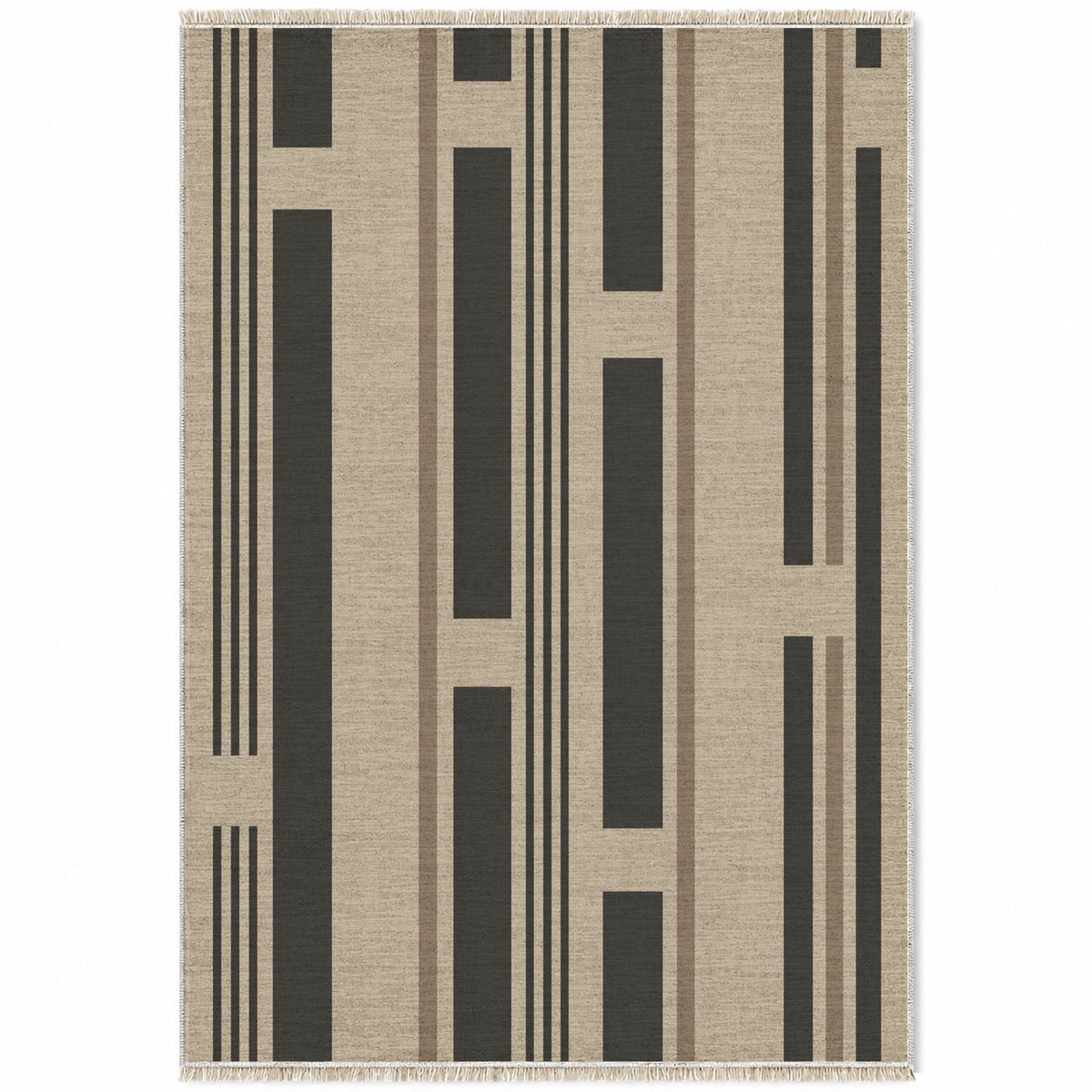 Broken Stripe Oat & Charcoal washable rug top view
