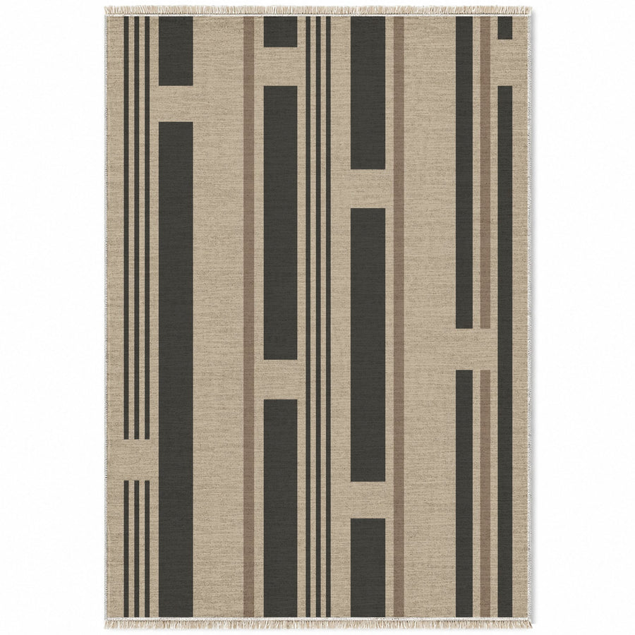Broken Stripe Oat & Charcoal Washable Rug