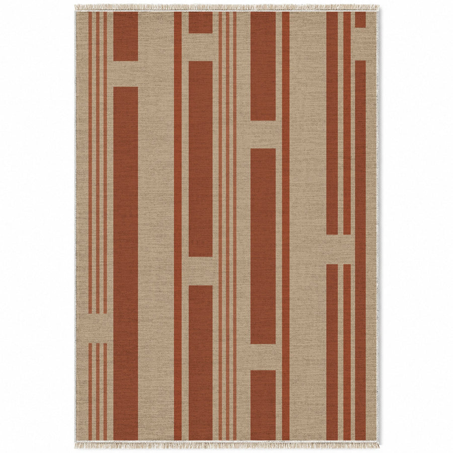 Broken Stripe Sand & Rust Washable Rug