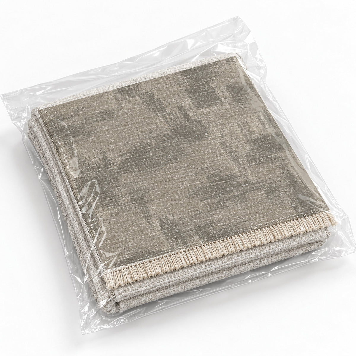 Brushed Plain Greige & Stone washable rug rolled and packaged