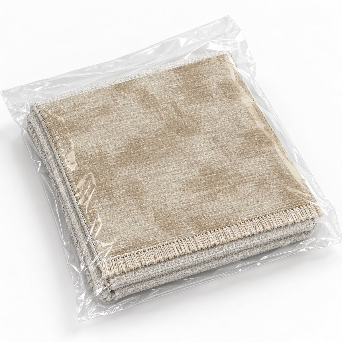 Brushed Plain Ivory & Oat washable rug rolled and packaged